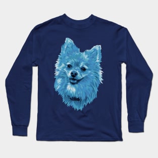 Cute Blue Pomeranian Dog Digital Art Long Sleeve T-Shirt